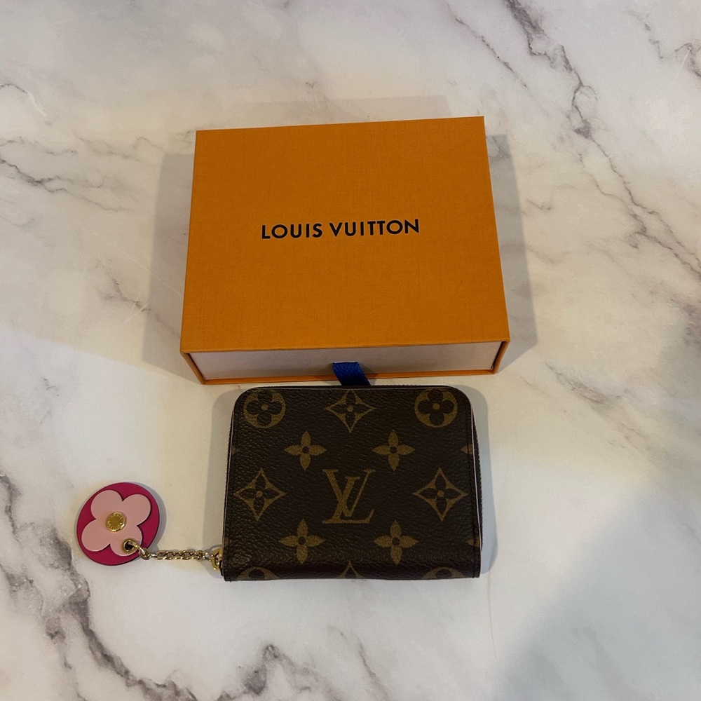 Louis Vuitton Compact Zippy Monogram Wallet with Pink Charm
